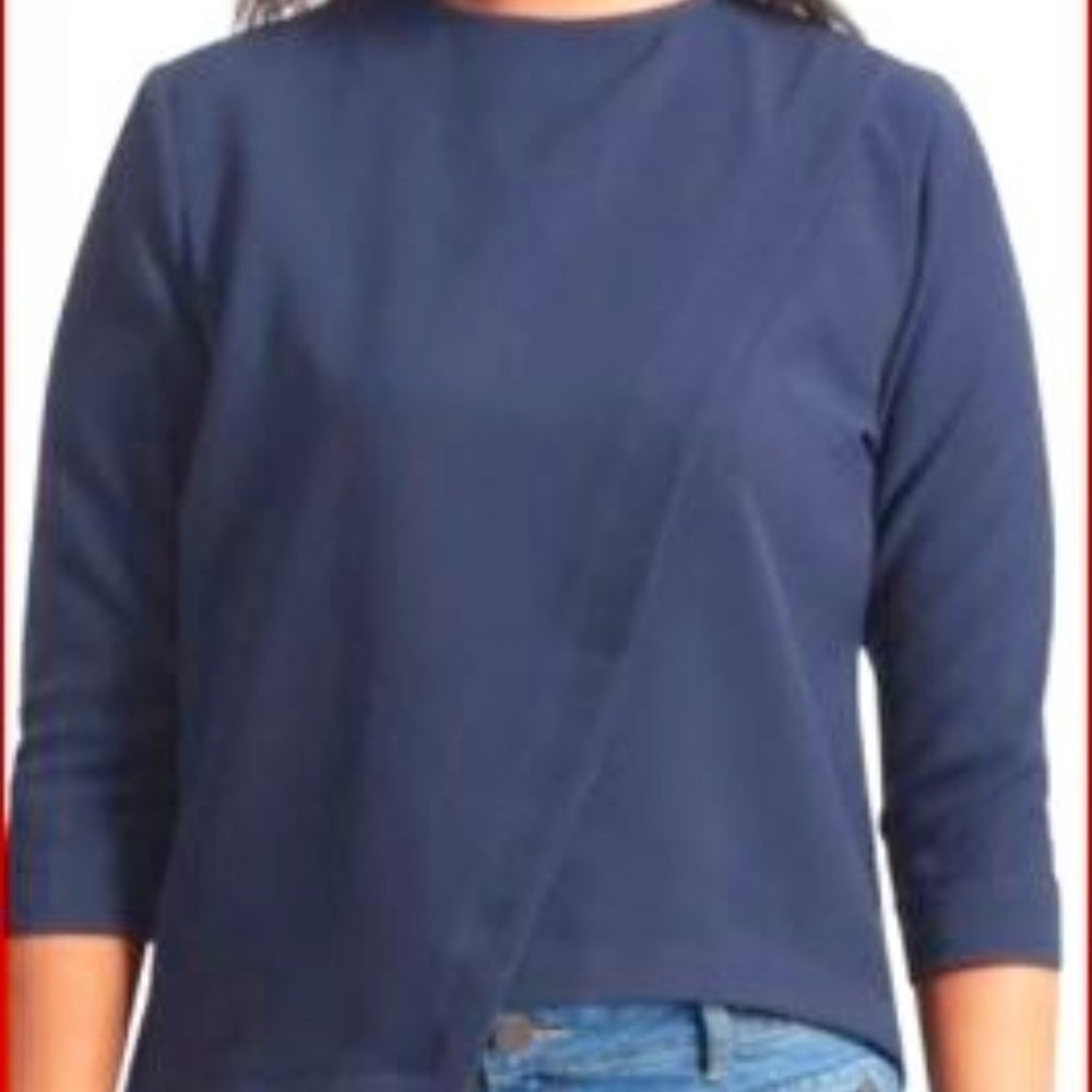 Stretch Navy Blue 3/4 Sleeves Top